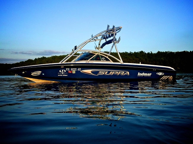 Skiers Choice 2005 Supra Sunsport 22V Gravity Games Edition Sunbrella Cadet Gray w/Stripe Tonneau Cover SC105469