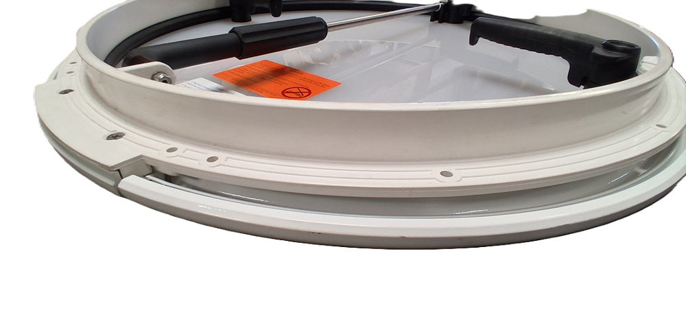 Bomar 20" Translucent White "P-Style" Aluminum Round Hatch With Exterior Latch Levers / Plastic Mounting Ring