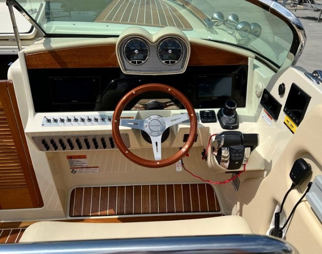 Chris Craft 32 Launch/Corsair Solid Mahogany Right Upper Helm Accent Panel 017-9609