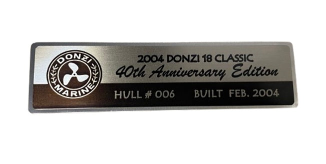 2004 Donzi 18 Classic 40th Anniversary Edition Metal Plaque Decal