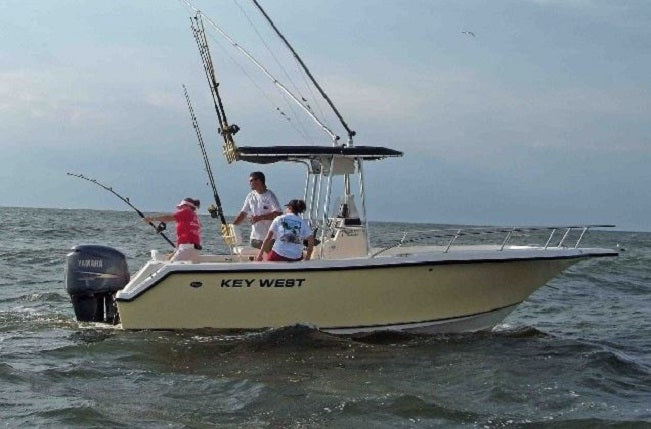 Key West Boats 225 CC w/ T-Top Sunbrella Mediterranean Blue Tweed Console Cover 2721CC-53