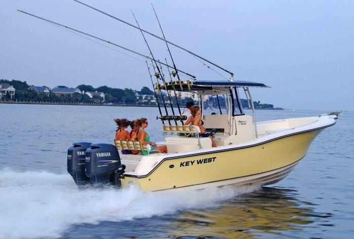 Key West Boats 268 CC Vinyl Light Blue T-Top Canvas/Spray Shield/Cargo Net w/ Storage Bag