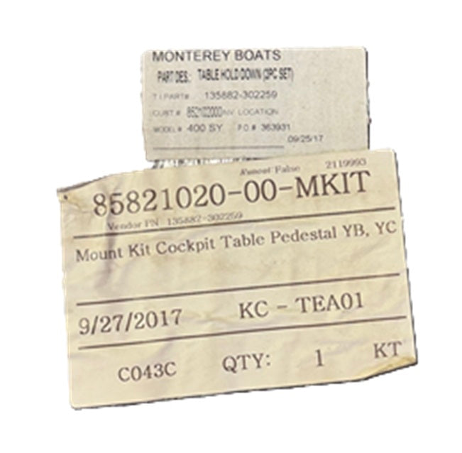 Monterey 400 SY Cockpit Pedestal Table Hold Down Mount Kit 85821020-00-MKIT