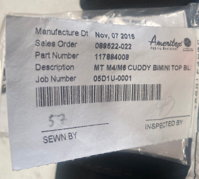 Monterey Boats M4/M6 Cuddy Sunbrella Jet Black Bimini Top Canvas Only 117884008