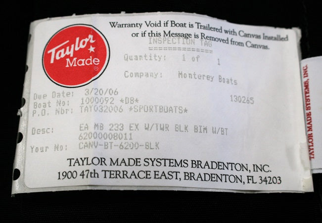 Monterey Boats 233 Explorer w/ Tower Jet Black Bimini Canvas Kit 62000008011