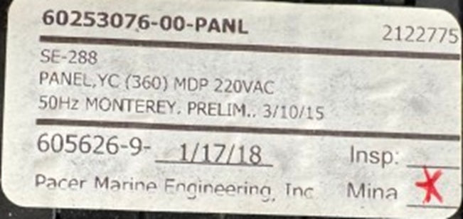 Monterey Boats 360SC MDP Panel 220 Volt/50 Hz AC Panel 60253076-00-PANL