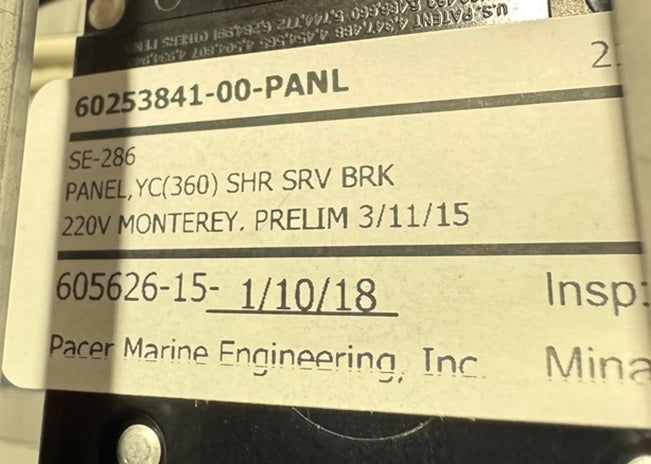 Monterey Boats 360SC 220V/50HZ Shore Service AC Breaker Panel 60253841-00-PANL