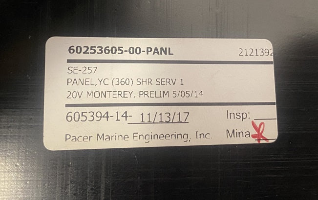 Monterey Boats 360SC 30 AMP/120V TV & Shore Power Inlet Panel 60253605-00-PANL