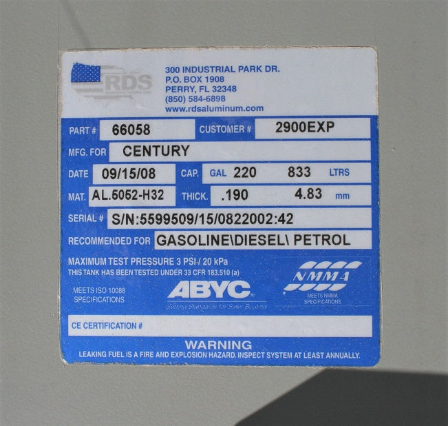 Century Boats 2900EXP 220 Gallon Fuel Tank 66058