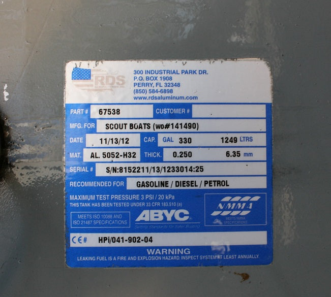 Scout Boats 350LFX Dual 330 Gallon Fuel Tank 67538