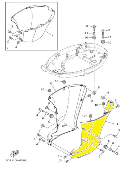 Yamaha Port Side Bottom Cowling Apron 69J-42741-00-8D