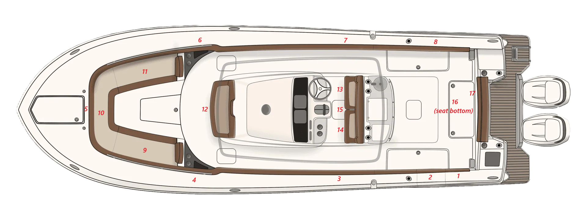 Scout Boats 277 LXF Interior Bolster & Seating Cushion Set In Bianca w/ White Stitching UHK360