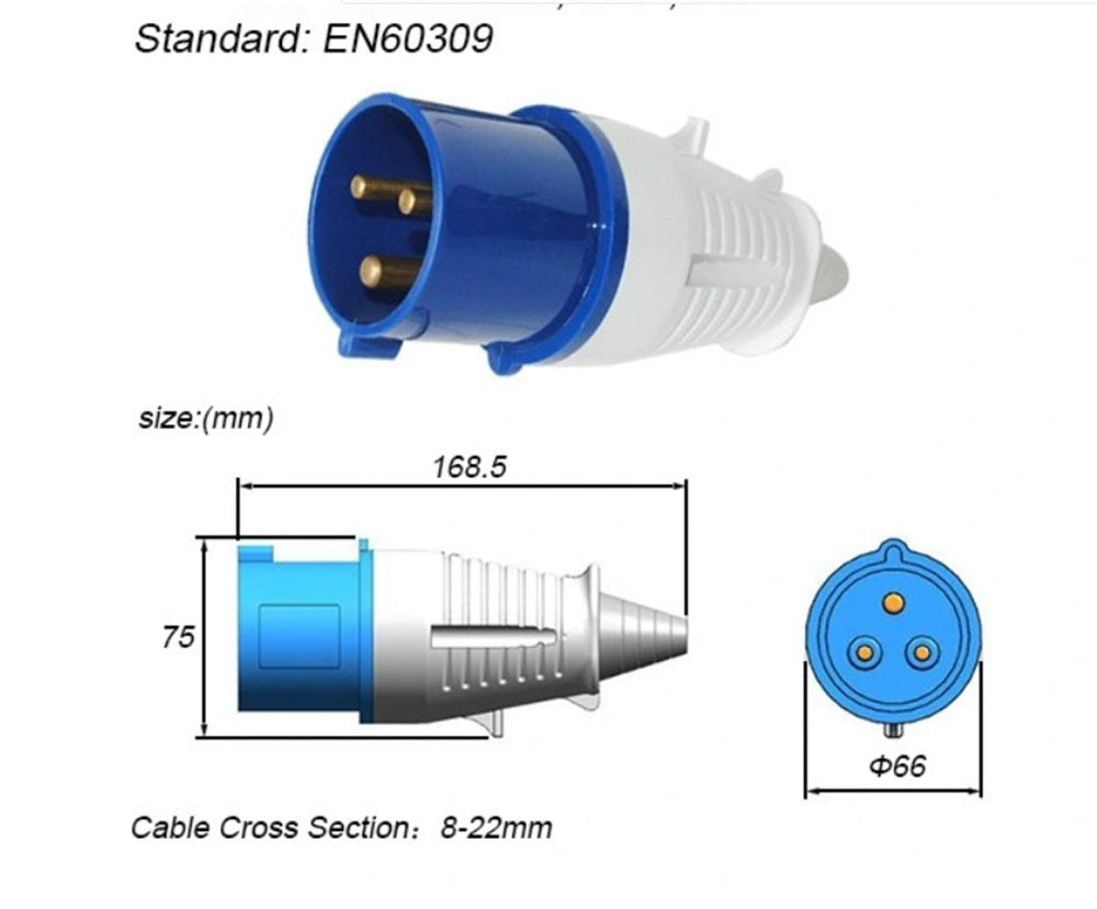 Glendinning Marine IP66 32AMP European 240-250V/50-60Hz 25' Shore Power Cord